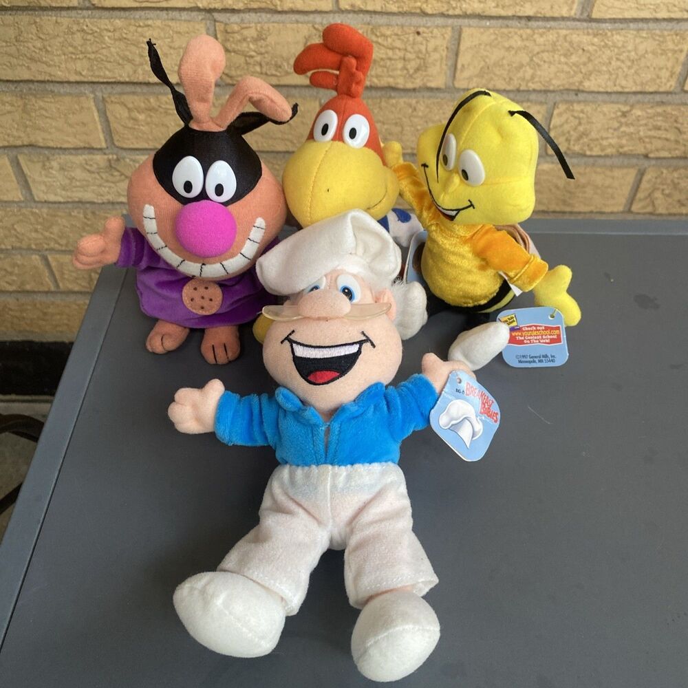 Lot 4 General Mills Big G Breakfast Babies Plush 1997 Trix Buzz NWT Vintage